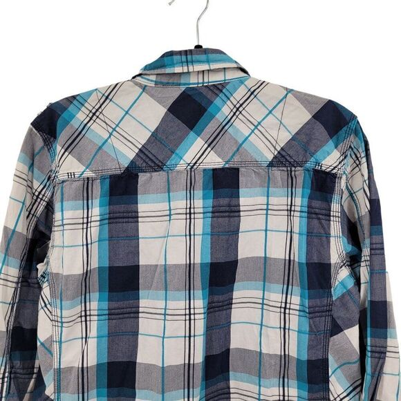 VTG BKE Unisex Medium Plaid Western Shirt M Blue Pearl Snap Cotton Cowboy - Picture 8 of 9